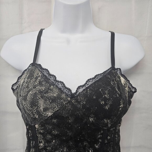 Y2K Babydoll Tank Black Snakeskin Mesh Lace Goth Fairy Whimsigoth M - Picture 2 of 10